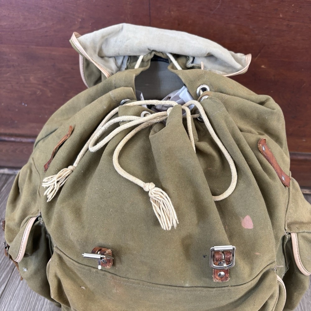 Vintage Rare Army Military Metal Framed Canvas Leather Backpack Ruck Sack - Picture 10 of 16